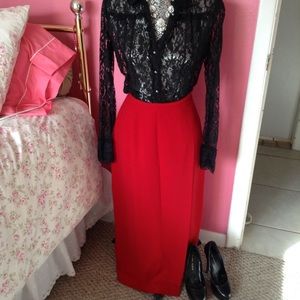 VINTAGE VALERIE STEVENS RED 100% WOOL MAXI SKIRT 8